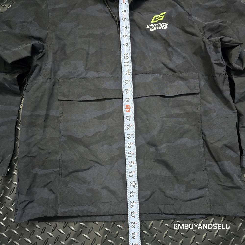 Banging Gears Camo Anorak‎ Jacket Large Black Nylon Hooded Windbreaker USA - Picture 7 of 10